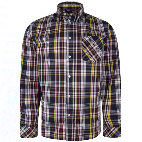 KAM Long Sleeve Casual Check Shirt Navy